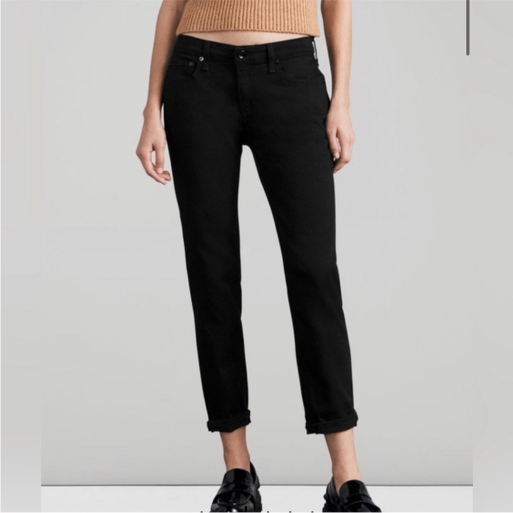RAG & BONE Dre Low-Rise Baggy Boyfriend Cropped Black Edgy Grunge Denim Jeans